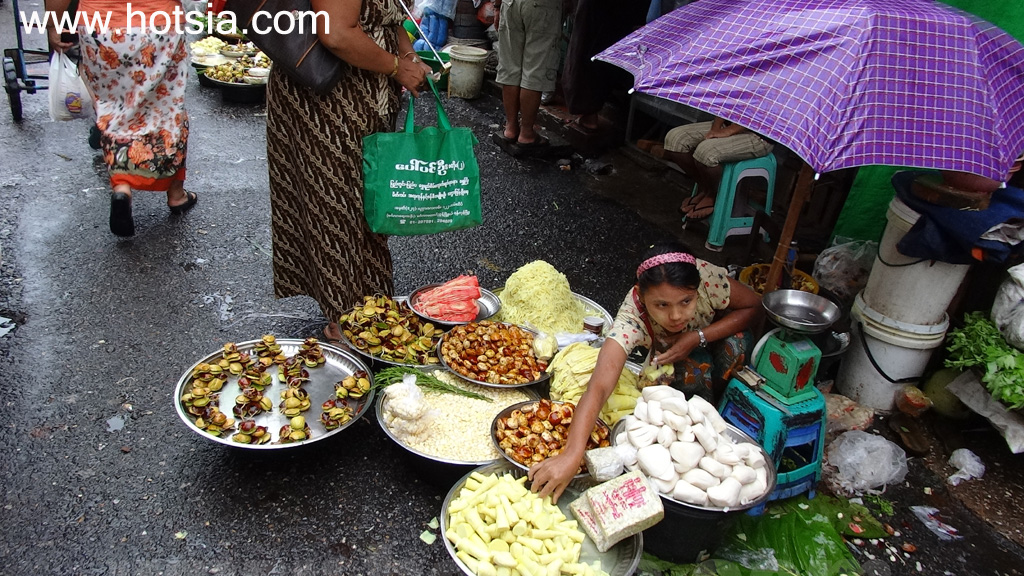 เที่ยวย่างกุ้งพม่าด้วยตัวเอง ตลาดรถผ่านได้ ย่างกุ้ง