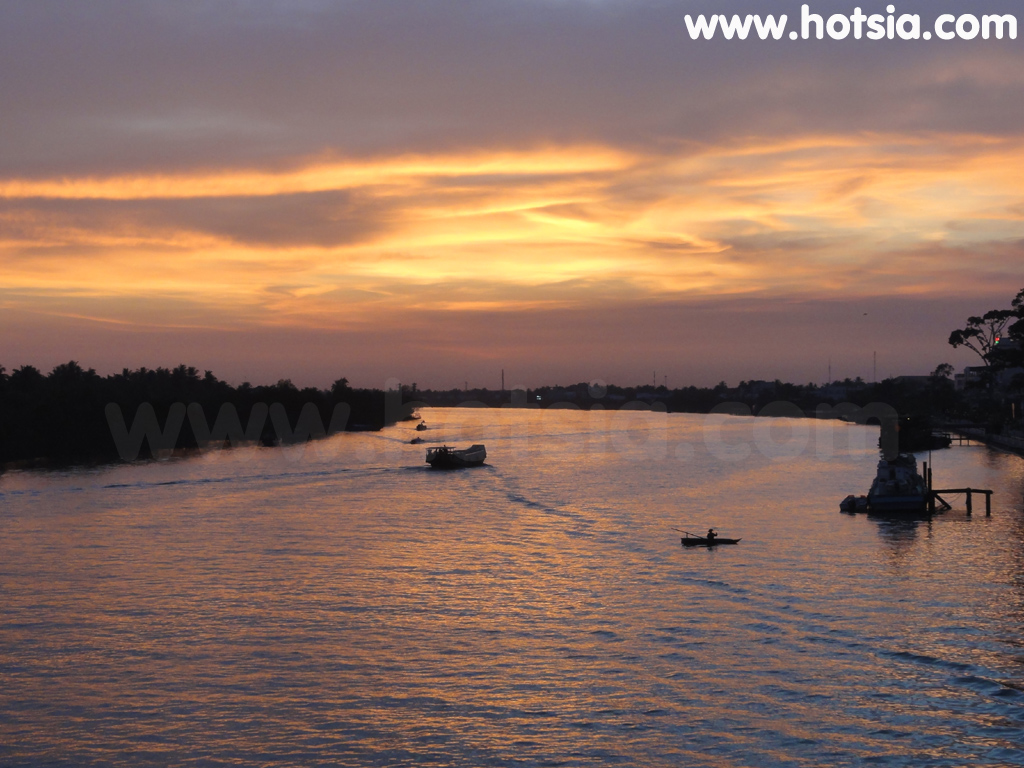 เบ๊นแตร (เบ๋นแตร) Ben Tre อาทิตย์ตกดินแม่น้ำเบ๊นแตร